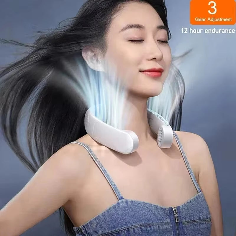 Portable Neck Fan, Mini Bladeless Hanging Neck Fan 1200Mah Rechargeable Air Cooler 3 Speed for Student Office Summer Sports Fans